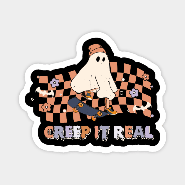 Creep it Real Cool Ghost on Skateboard Halloween Magnet by The WYLD Tribe