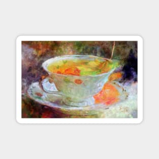 Autumn Leaf Teacup Impressionist Painting Magnet