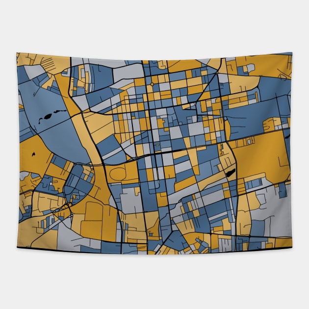 Lódz Map Pattern in Blue & Gold Tapestry by PatternMaps