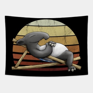 Retro 80s  Sunset Relaxing Malayan Tapir Drawing Tapestry