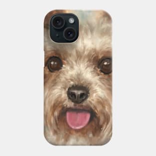 Painting of a Furry Yorkshire Terrier with Its Tongue Out on Cloudy Background Phone Case