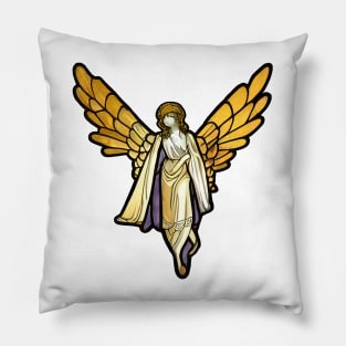 Stained Glass Style Angel with Gold Wings Pillow