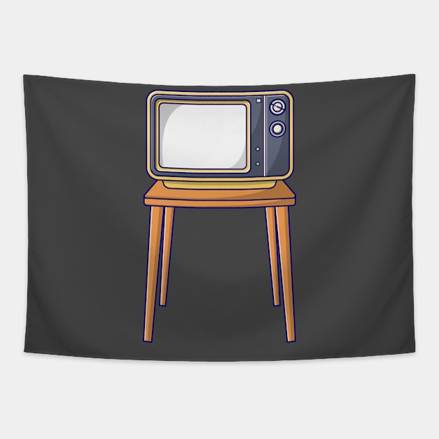 Retro TV on the Table Tapestry by KH Studio