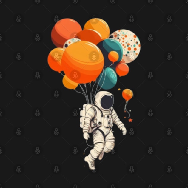 Astronaut flying with balloons by Bakr