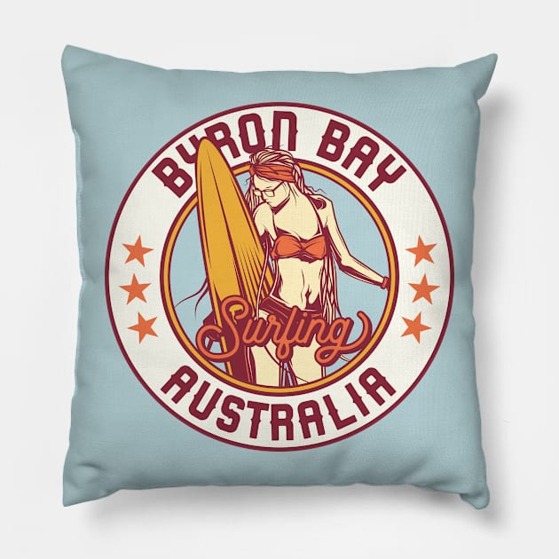 Vintage Surfing Badge for Byron Bay, Australia Pillow by SLAG_Creative