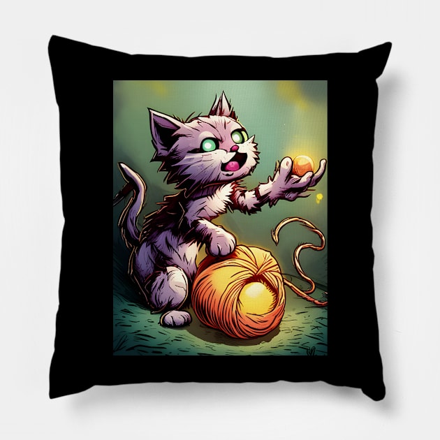 Bessie The Pussycat Plays with a Ball of Yarn Pillow by Prosperity Path