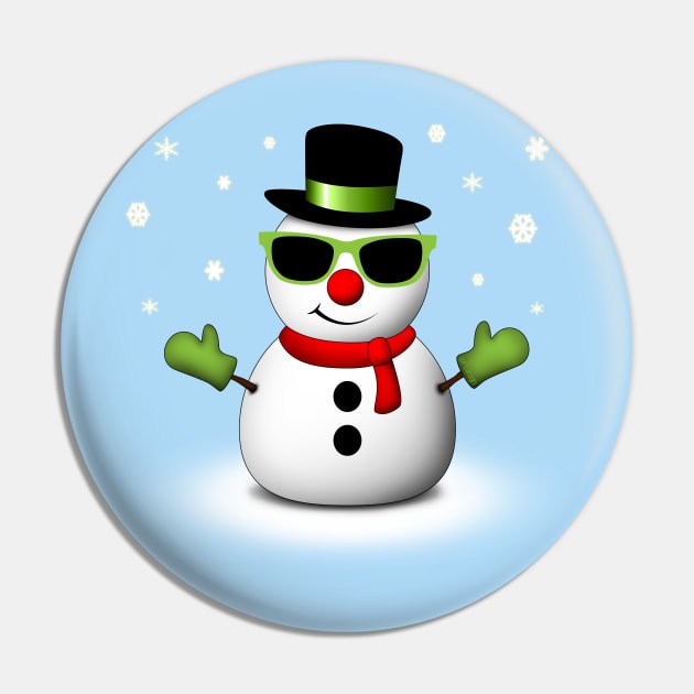 Cool Snowman with Shades and Adorable Smirk Pin by PLdesign