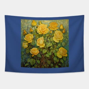 Yellow Rose Bush Folk Art Tapestry