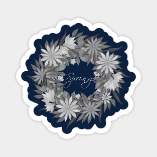 Flower wreath. Spring. Monochrome drawing Magnet