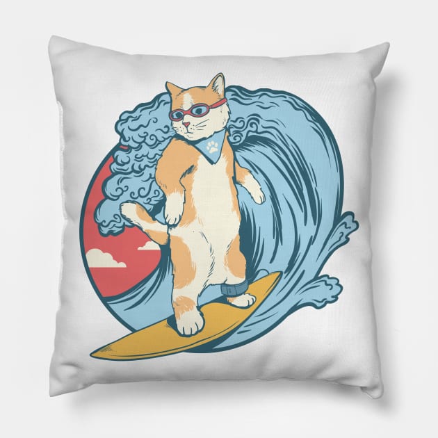 cat love surfing Pillow by dreamiedesire