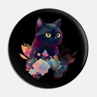 Cute Black Cat Love Watercolor Pin