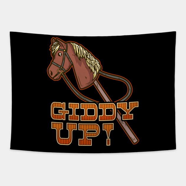 Giddy Up hobbyhorsing design for a hobbyhorse equestrian Tapestry by biNutz