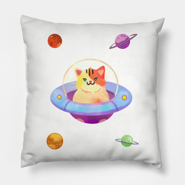 Space Cat Retro Lover Design Pillow by kuallidesigns