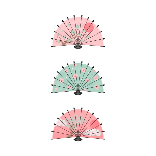 Mint and pink Japanese fans by Home Cyn Home 