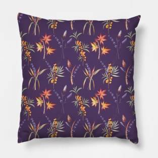 Autumn leaves and berries pattern on violet Pillow