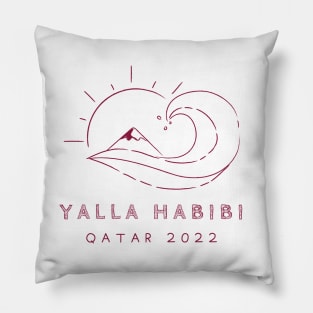 yalla habibi - Qatar 2022 - maroon - wave, sun, surf, mountain Pillow