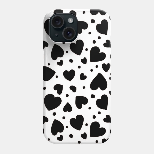 black hearts seamless pattern design print Phone Case by Spinkly