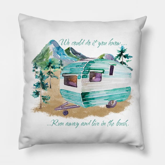 Watercolor Retro Vintage Camper Caravan Pillow by FreeSpiritedNomads