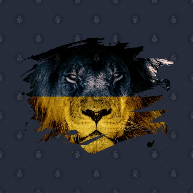 Ukraine Flag & African Lion Picture - Ukrainian Pride Design by Family Heritage Gifts