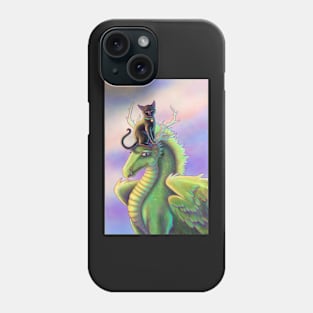 Black Cat and Green Dragon Phone Case