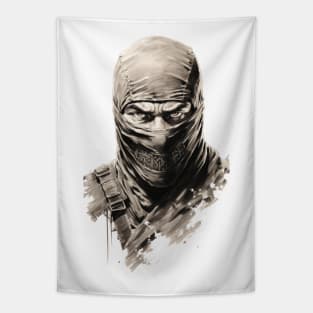 Ninja Retro Greyscale Design Tapestry