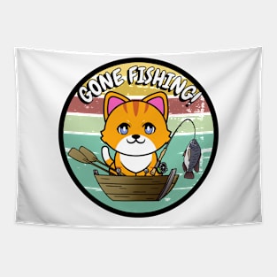 Cute orange cat has gone fishing Tapestry