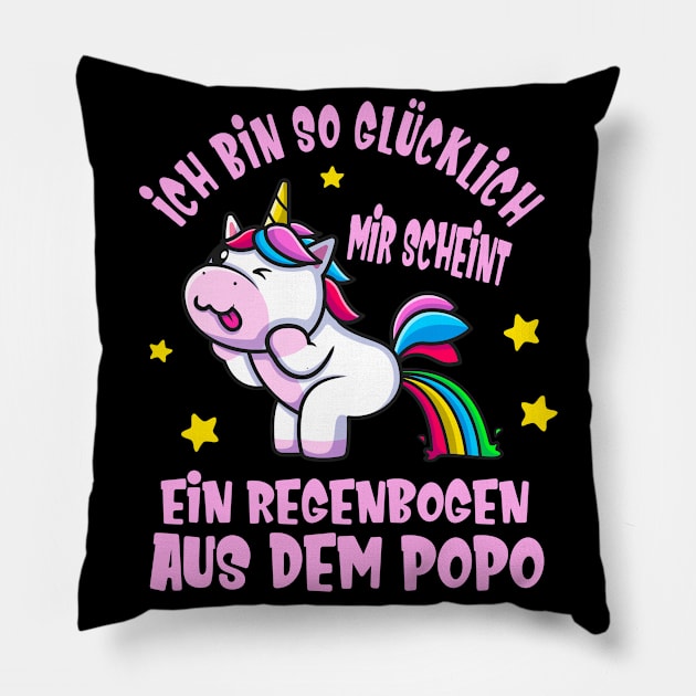 Lustiges Einhorn Glück Regenbogen Spaß Unicorn Pillow by Foxxy Merch