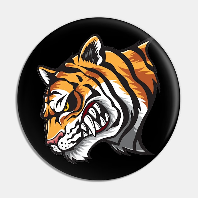 Angry Tiger - Wild Animal Cartoon Art Pin by bigbikersclub