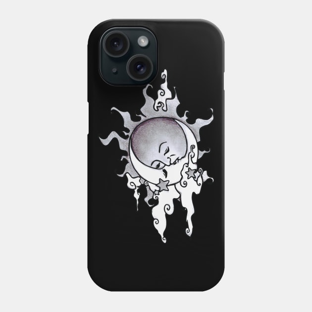 Sun and Moon kissing by night Phone Case by Zias