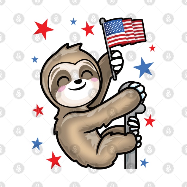 USA American Patriotic Cute Climbing Sloth Stars by PnJ