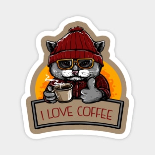 I LOVE COFFEE cat, catpuccino Magnet