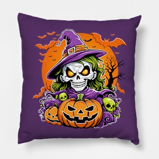 Spooky Halloween - Skull and Pumpkins Pillow