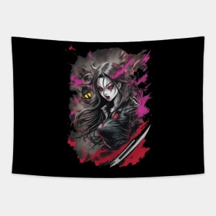 Colorful anime bloody vampire girl lots of red manga style Tapestry