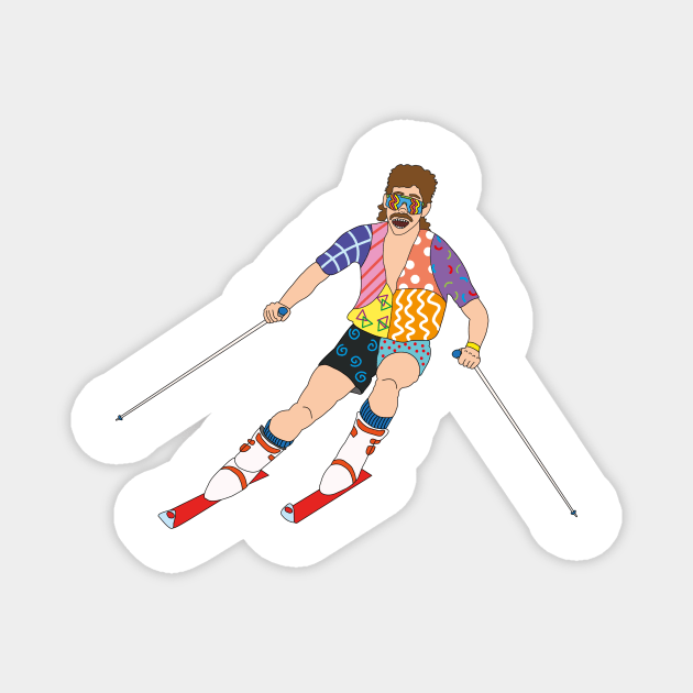 ski mountains vintage ski suit mullet skiing 80's Magnet by Captain-Jackson