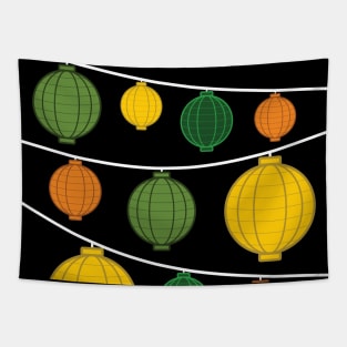 Lanterns | Green Yellow Orange Tapestry