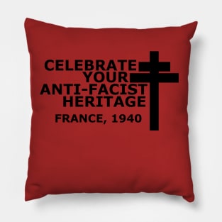 "Celebrate your Anti-Fascist Heritage" Cross of Lorraine (Black Version) Pillow