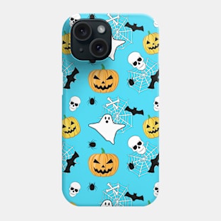 Spooky Halloween Pattern on Sky Blue Background Phone Case