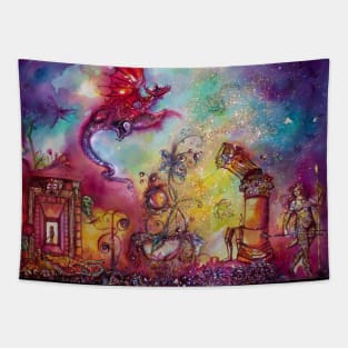 GARDEN OF THE LOST SHADOWS ,FLYING RED DRAGON Tapestry