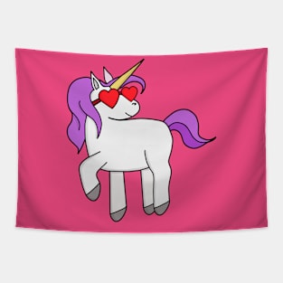 Unicorn wearing heart shaped glasses Tapestry