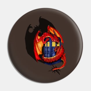 Red Dragon with blue phone booth Pin