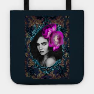 Bright Magenta Flower Girl Portrait Modern Art Contemporary Artwork Tote