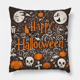 Happy Halloween typography poster with handwritten calligraphy text  illustration Pillow