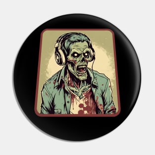 Zombie with headphones Pin