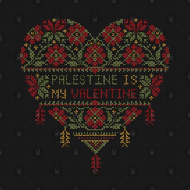 Palestine Is My Valentine Love Heart Customized Popular Palestinian Embroidery Tatreez Art by QualiTshirt