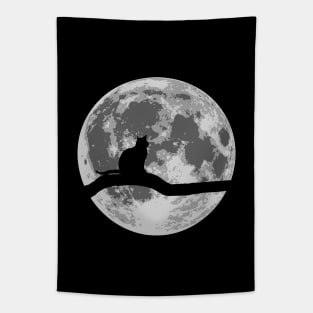 Tree Cat Silhouette with a Moon Tapestry