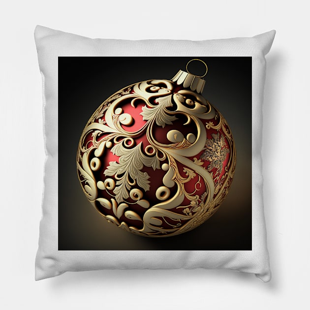 Red and Gold Christmas Ornament Pillow by AICreateWorlds