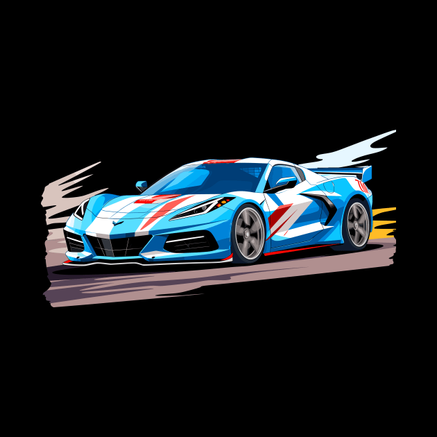 Raid Blue C8 Corvette racecar on a race track Supercar Sports car Racing car by Tees 4 Thee