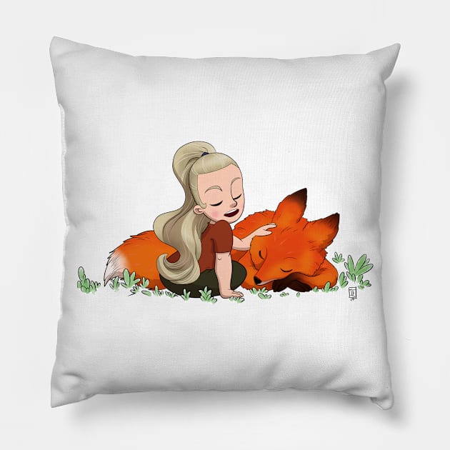 Girl and Fox Pillow by Joshessel