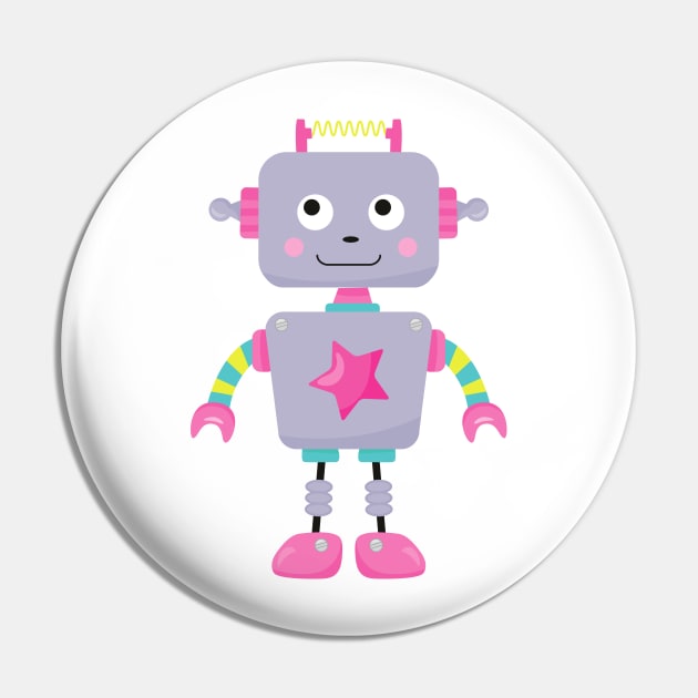 Cute Robot, Silly Robot, Funny Robot, Purple Robot - Cute Robot - Sticker