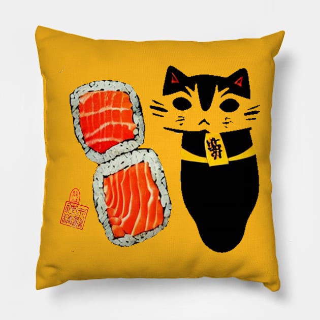 Cat with Sushi Pillow by Master Alex Designs